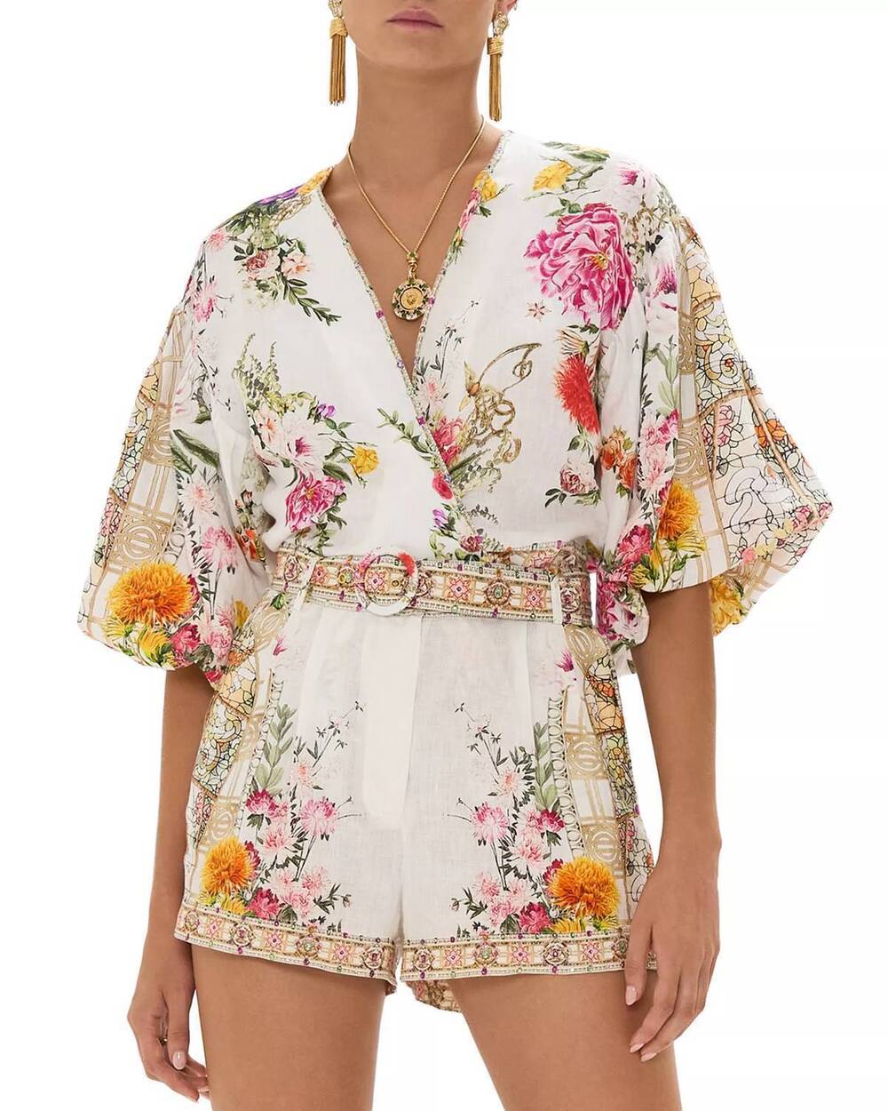 NEW CAMILLA tie front puff sleeve top in egyptian rose